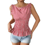 2025 Summer an and n Temperament Plaid Suspender Top Sleeveless Tie - Drawstring Small Vest Women's Clothing - Negative Apparel