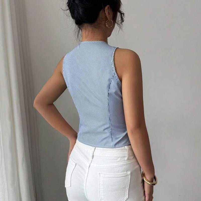 2025 summer an and n temperament striped small vest sleeveless cardigan top YDX1106 - Negative Apparel