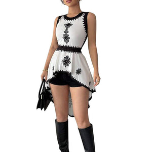 2025 Summer and Irregular Contrast Color Vest Swallowtail Sleeveless Pullover Top Women's Clothing - Negative Apparel