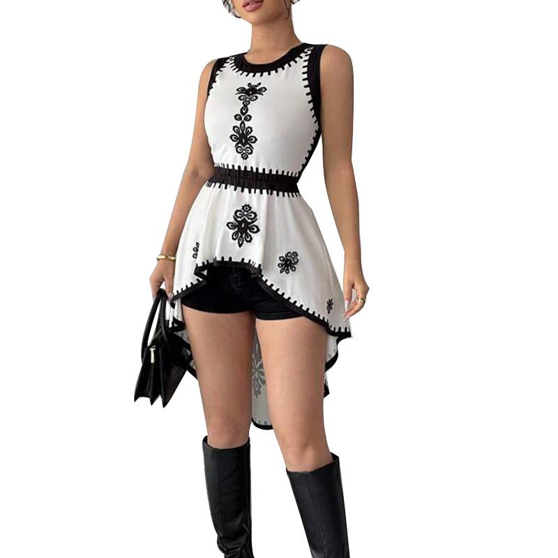 2025 Summer and Irregular Contrast Color Vest Swallowtail Sleeveless Pullover Top Women's Clothing - Negative Apparel