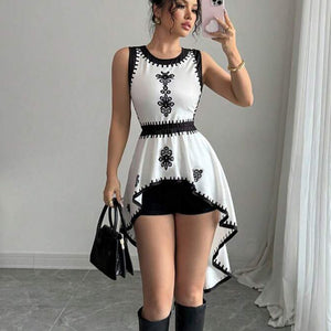 2025 Summer and Irregular Contrast Color Vest Swallowtail Sleeveless Pullover Top Women's Clothing - Negative Apparel