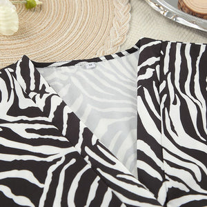 2025 Summer Cool Zebra Print Lace - up Long Sleeve Pants Two - piece Elastic Casual Loungewear - Negative Apparel