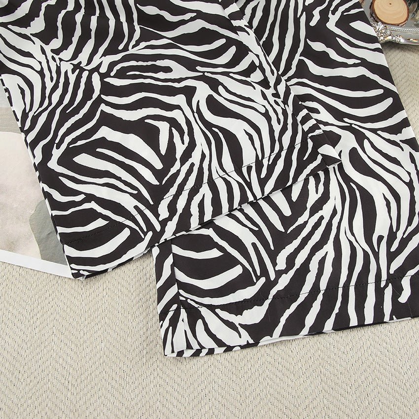 2025 Summer Cool Zebra Print Lace - up Long Sleeve Pants Two - piece Elastic Casual Loungewear - Negative Apparel