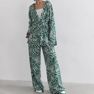 2025 Summer Cool Zebra Print Lace - up Long Sleeve Pants Two - piece Elastic Casual Loungewear - Negative Apparel