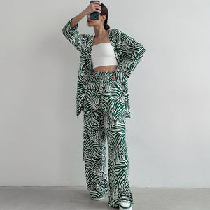 2025 Summer Cool Zebra Print Lace - up Long Sleeve Pants Two - piece Elastic Casual Loungewear - Negative Apparel