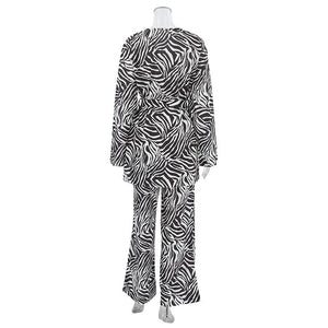 2025 Summer Cool Zebra Print Lace - up Long Sleeve Pants Two - piece Elastic Casual Loungewear - Negative Apparel