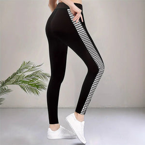 2025 summer high waist elastic tights printed leg slits casual pants trousers - Negative Apparel