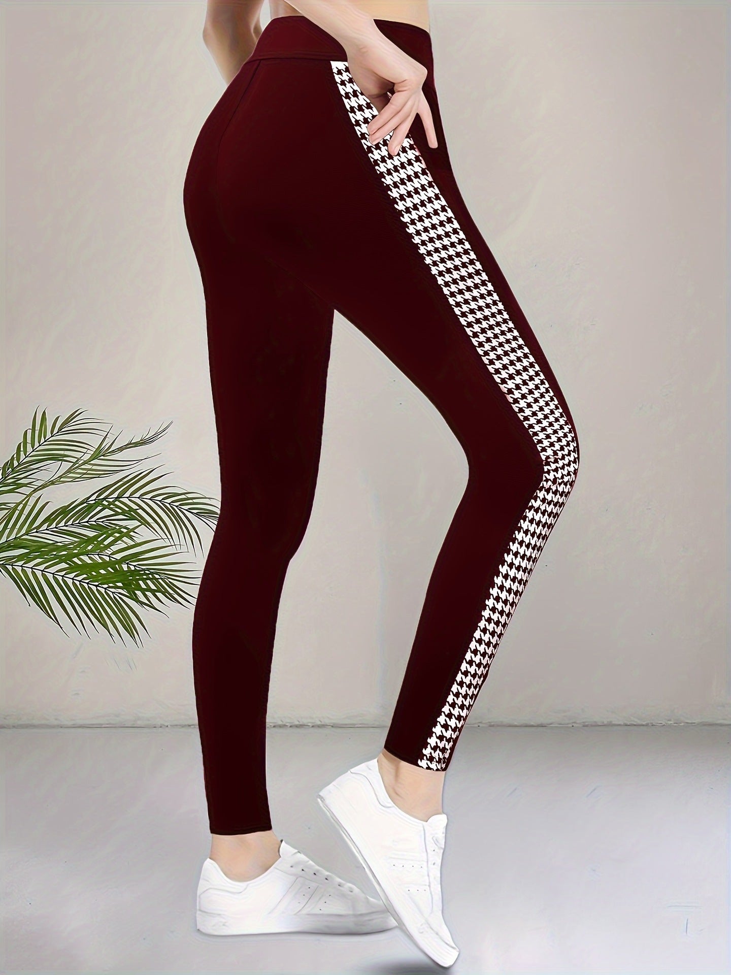 2025 summer high waist elastic tights printed leg slits casual pants trousers - Negative Apparel