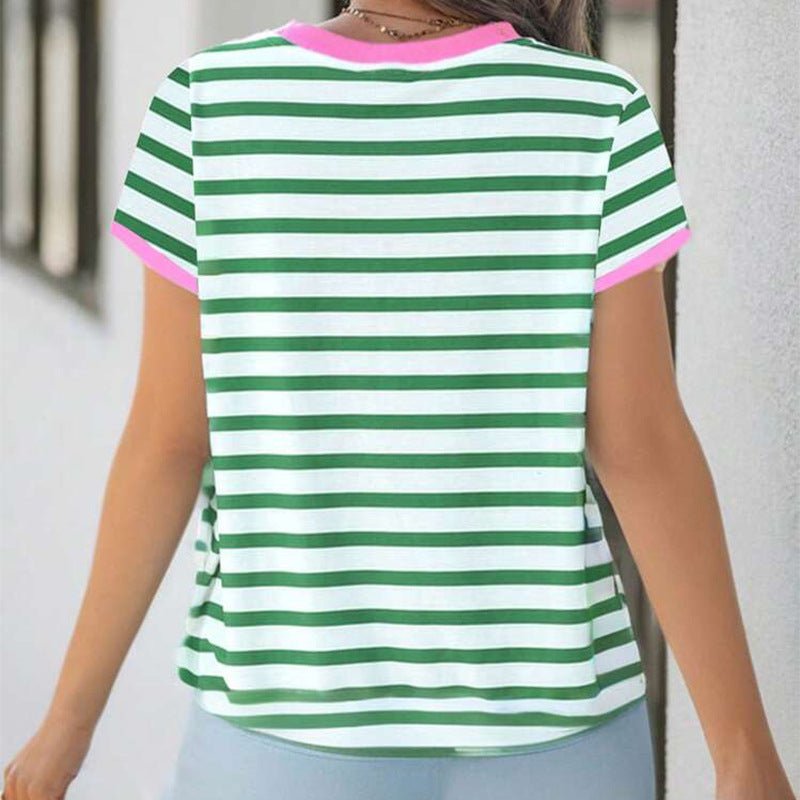 2025 summer new an and n ins striped round neck T-shirt short - sleeved top pullover female - Negative Apparel