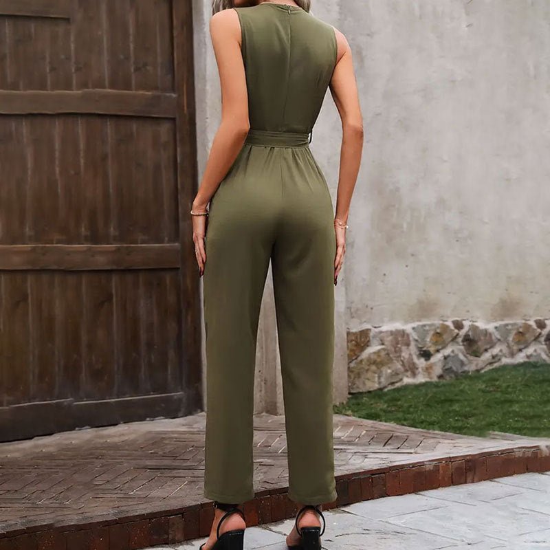 2025 summer new elegant sleeveless cross - neck waist strap jumpsuit casual pants for women - Negative Apparel