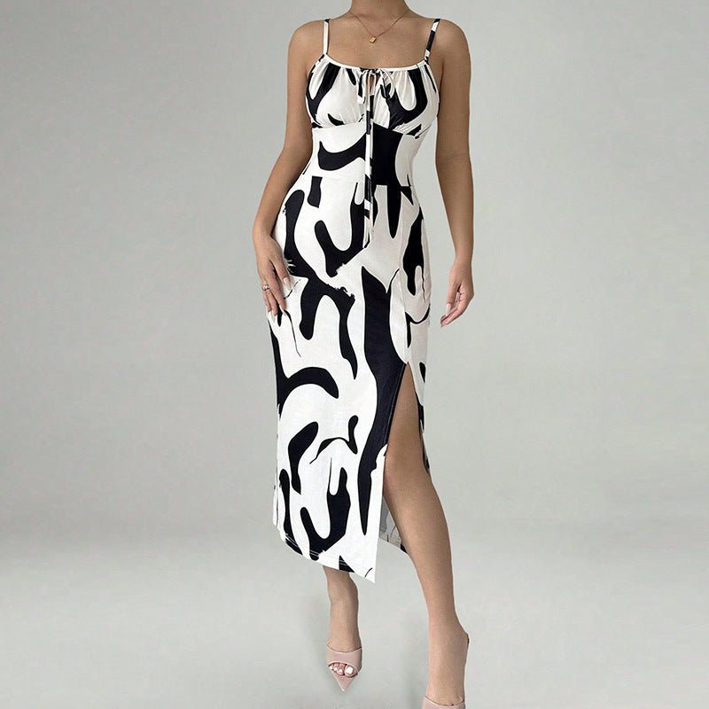 2025 summer new holiday sxy suspender skirt slit step dress - Negative Apparel