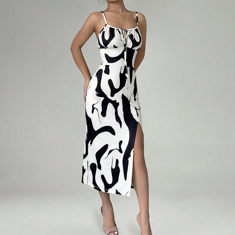 2025 summer new holiday sxy suspender skirt slit step dress - Negative Apparel