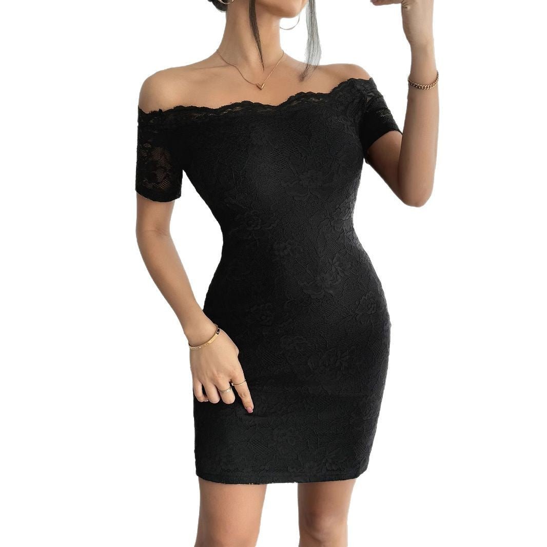 2025 summer new one - word collar off - shoulder slim - fitting and thin temperament elegant hip - wrapped dress women - Negative Apparel