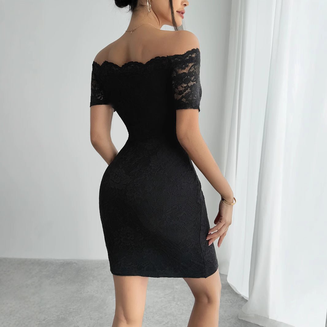 2025 summer new one - word collar off - shoulder slim - fitting and thin temperament elegant hip - wrapped dress women - Negative Apparel