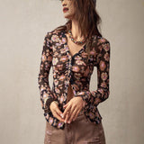 2025 summer new printed shirts for women slim fit retro temperament commuting vacation tops - Negative Apparel