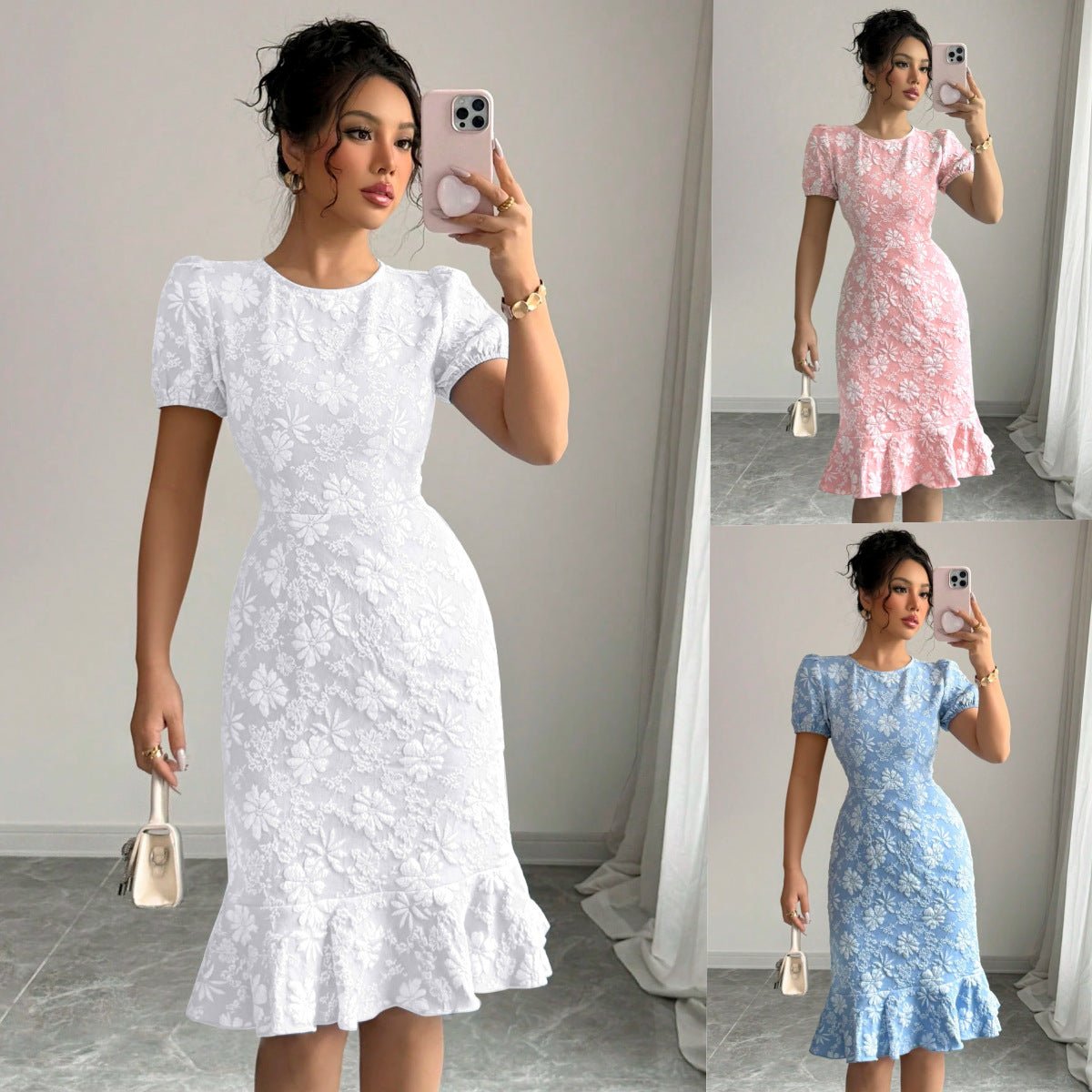 2025 summer new slim fit hip - length knee - length fashionable temperament commuting casual all - match dress - Negative Apparel
