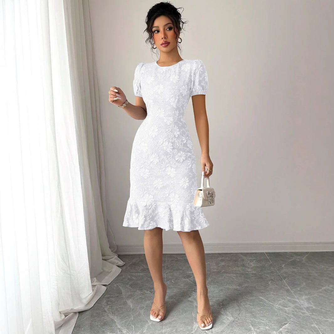 2025 summer new slim fit hip - length knee - length fashionable temperament commuting casual all - match dress - Negative Apparel