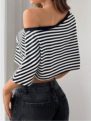 2025 summer new striped women's asymmetrical top - Negative Apparel