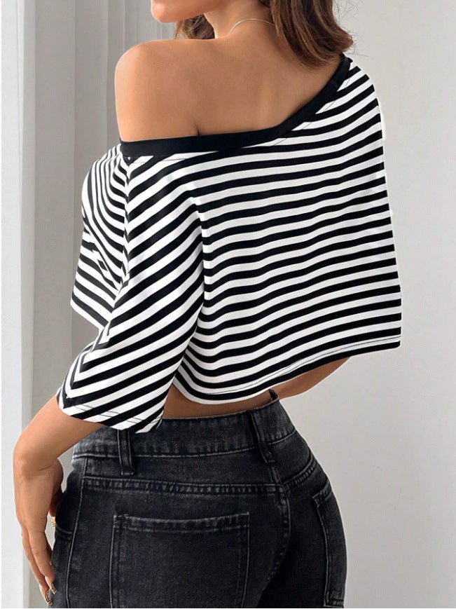 2025 summer new striped women's asymmetrical top - Negative Apparel