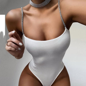 2025 Summer New Women's Diamond Chain Slim Fit Top Sexy Low - cut Suspender Bodysuit - Negative Apparel