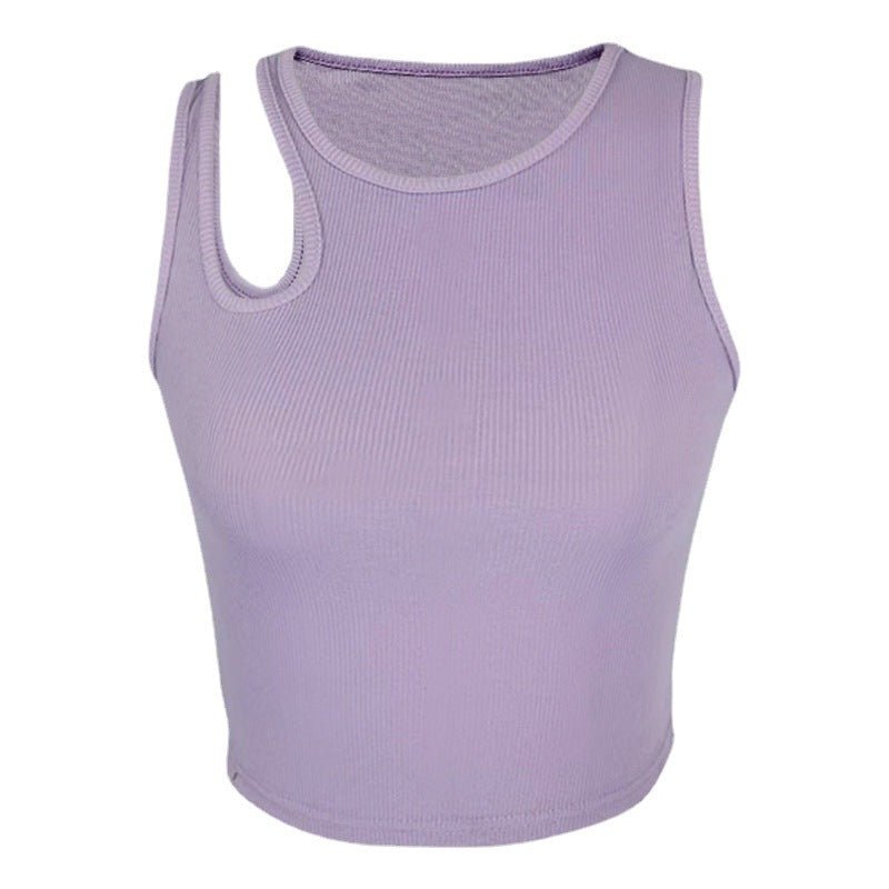 2025 Summer New Women's Ribbed Navel - Exposed Slim Fit Top Hollow Design Sleeveless Round Neck Vest - Negative Apparel