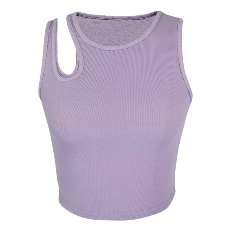 2025 Summer New Women's Ribbed Navel - Exposed Slim Fit Top Hollow Design Sleeveless Round Neck Vest - Negative Apparel