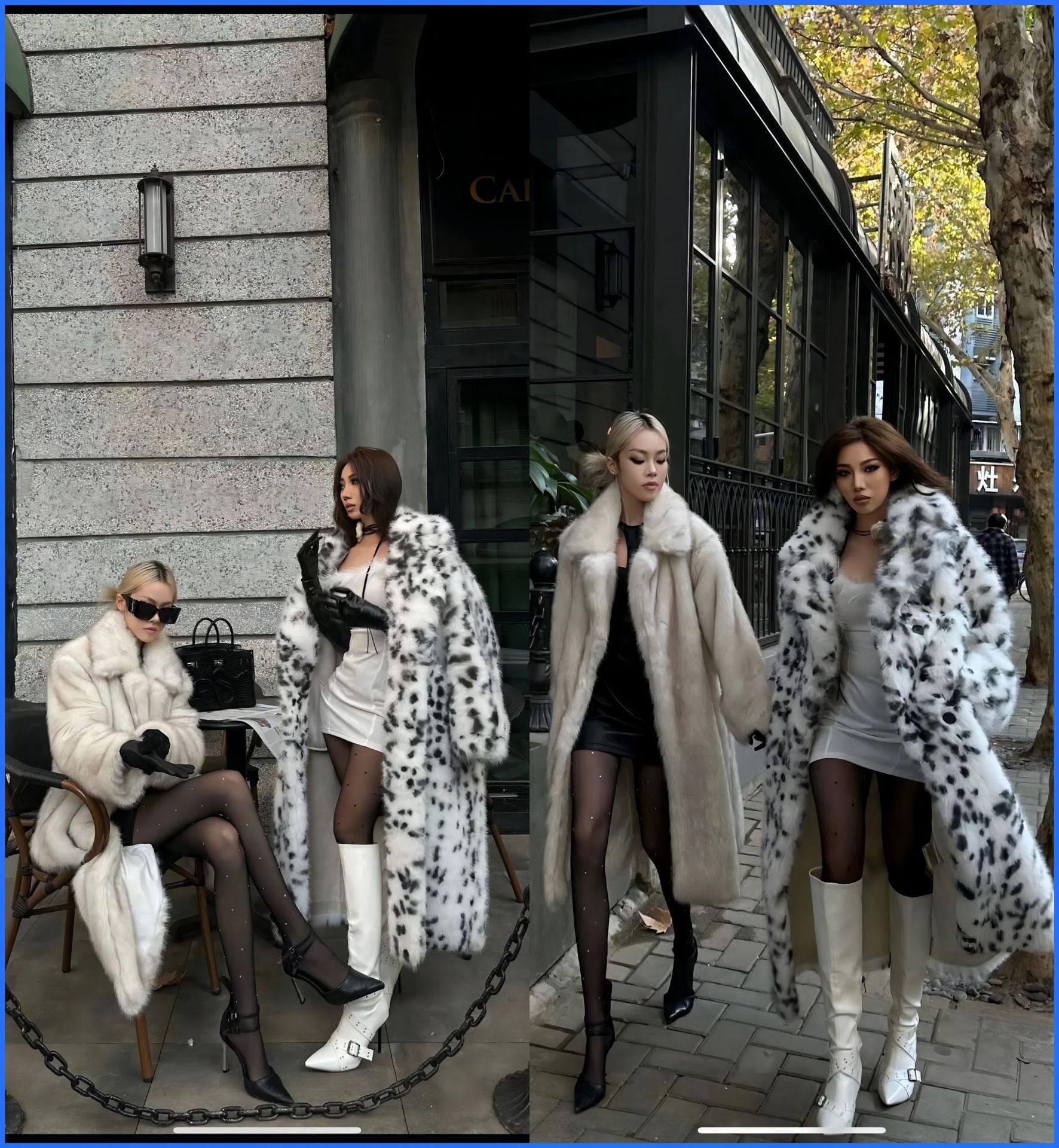 2025 winter new leopard print women's jacket medium and long suit collar imitation fox fur coat - Negative Apparel