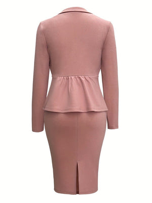 2025 women's solid color lapel single - breasted suit jacket and pencil skirt two - piece suit - Negative Apparel