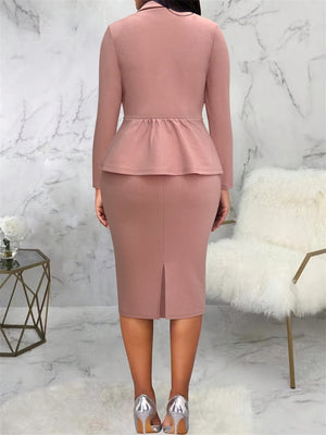 2025 women's solid color lapel single - breasted suit jacket and pencil skirt two - piece suit - Negative Apparel