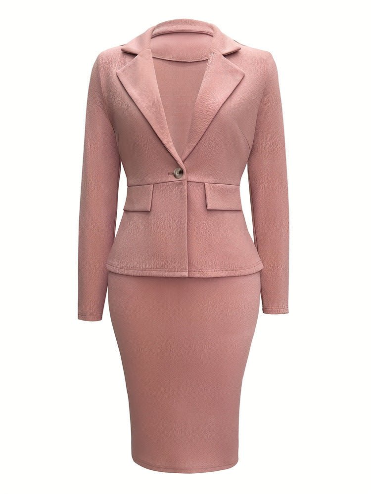 2025 women's solid color lapel single - breasted suit jacket and pencil skirt two - piece suit - Negative Apparel