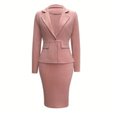 2025 women's solid color lapel single - breasted suit jacket and pencil skirt two - piece suit - Negative Apparel