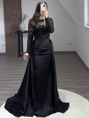 2026 European and American Cross - Border Women's Banquet Long - Sleeved Elegant Socialite Annual Meeting Hostess Aura Queen Sequin Evening Dress FD - Negative Apparel