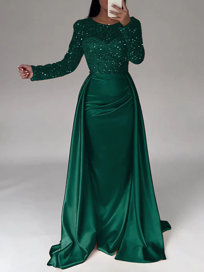 2026 European and American Cross - Border Women's Banquet Long - Sleeved Elegant Socialite Annual Meeting Hostess Aura Queen Sequin Evening Dress FD - Negative Apparel