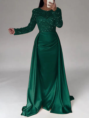 2026 European and American Cross - Border Women's Banquet Long - Sleeved Elegant Socialite Annual Meeting Hostess Aura Queen Sequin Evening Dress FD - Negative Apparel