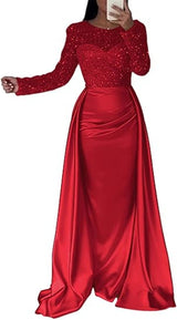 2026 European and American Cross - Border Women's Banquet Long - Sleeved Elegant Socialite Annual Meeting Hostess Aura Queen Sequin Evening Dress FD - Negative Apparel
