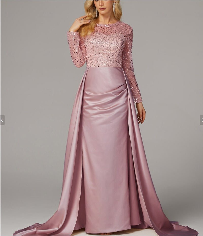 2026 European and American Cross - Border Women's Banquet Long - Sleeved Elegant Socialite Annual Meeting Hostess Aura Queen Sequin Evening Dress FD - Negative Apparel
