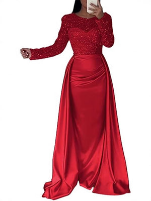 2026 European and American Cross - Border Women's Banquet Long - Sleeved Elegant Socialite Annual Meeting Hostess Aura Queen Sequin Evening Dress FD - Negative Apparel