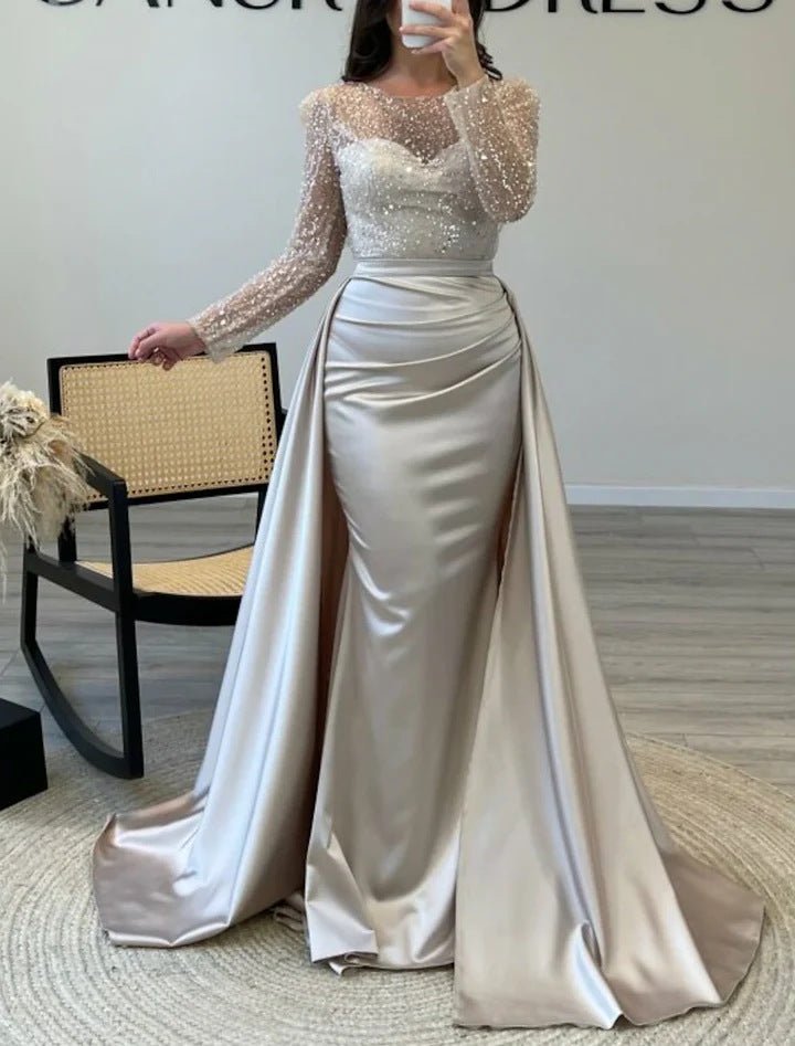 2026 European and American Cross - Border Women's Banquet Long - Sleeved Elegant Socialite Annual Meeting Hostess Aura Queen Sequin Evening Dress FD - Negative Apparel