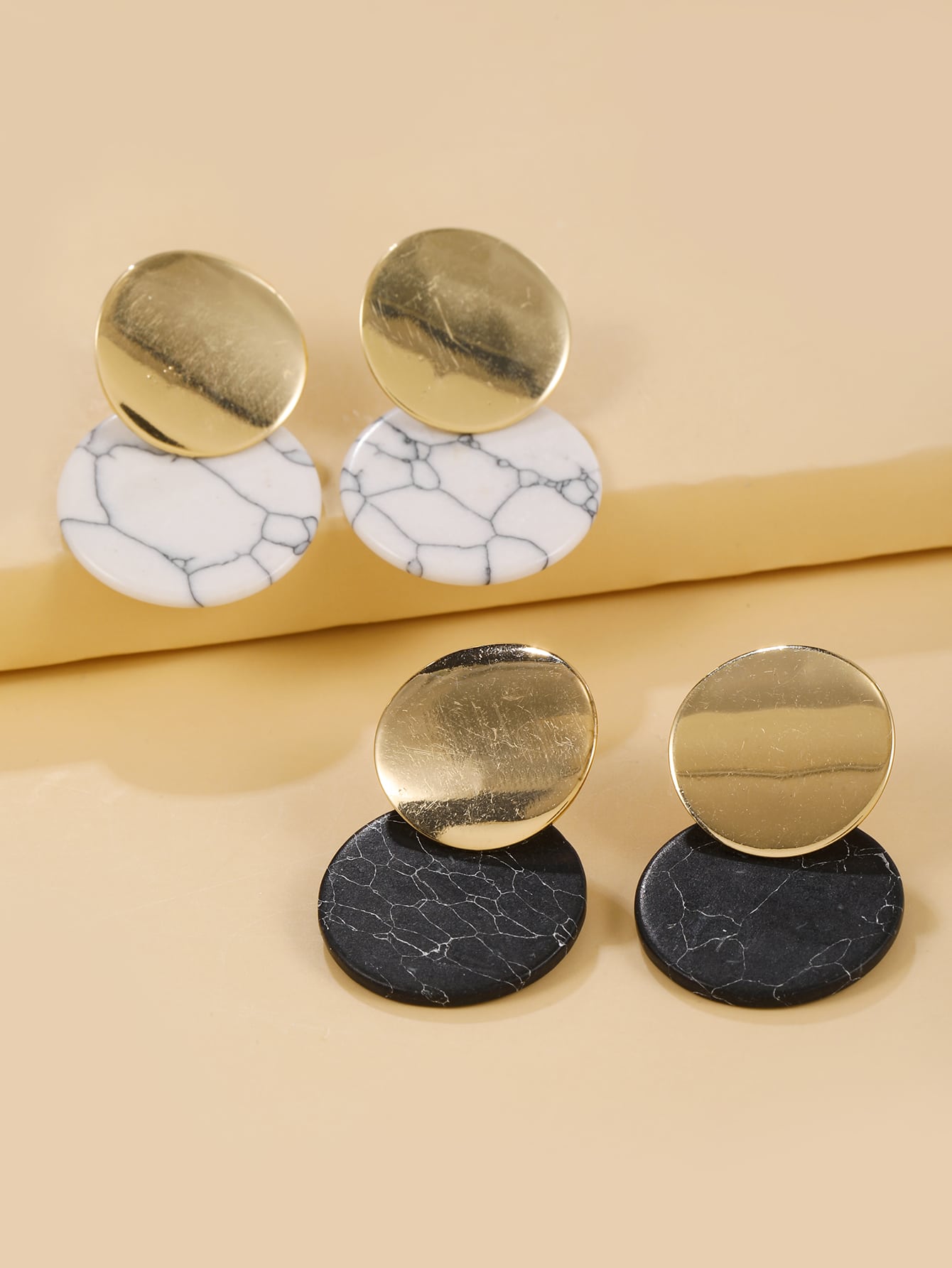 2pairs Marble Round Design Earrings - Negative Apparel