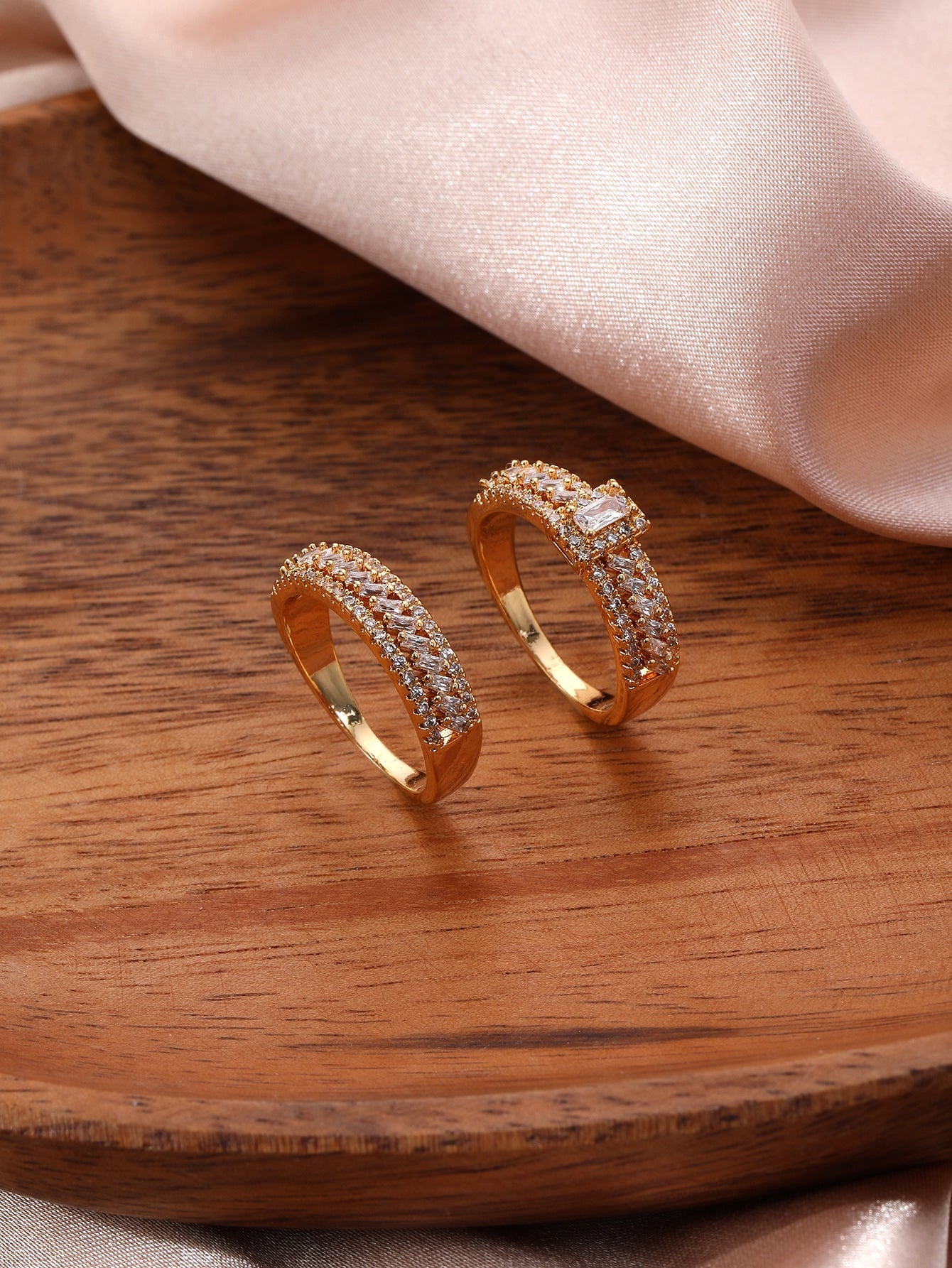 2pcs Cubic Zirconia Decor Ring - Negative Apparel