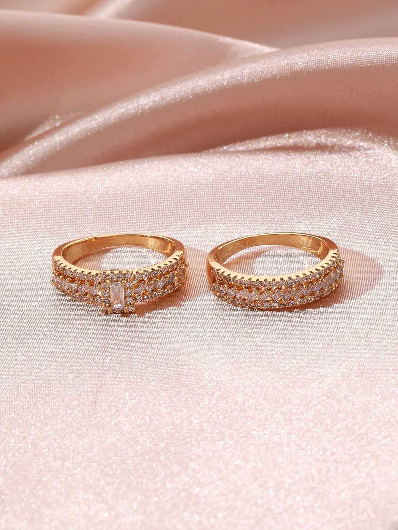 2pcs Cubic Zirconia Decor Ring - Negative Apparel