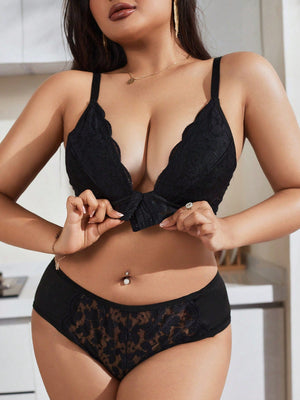 2pcs Plus Size Lace Front Closure Bra & Panty Underwear Set - Negative Apparel