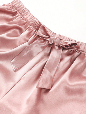 2pcs/Set Satin & Lace Patchwork Camisole And Pajama Set - Negative Apparel