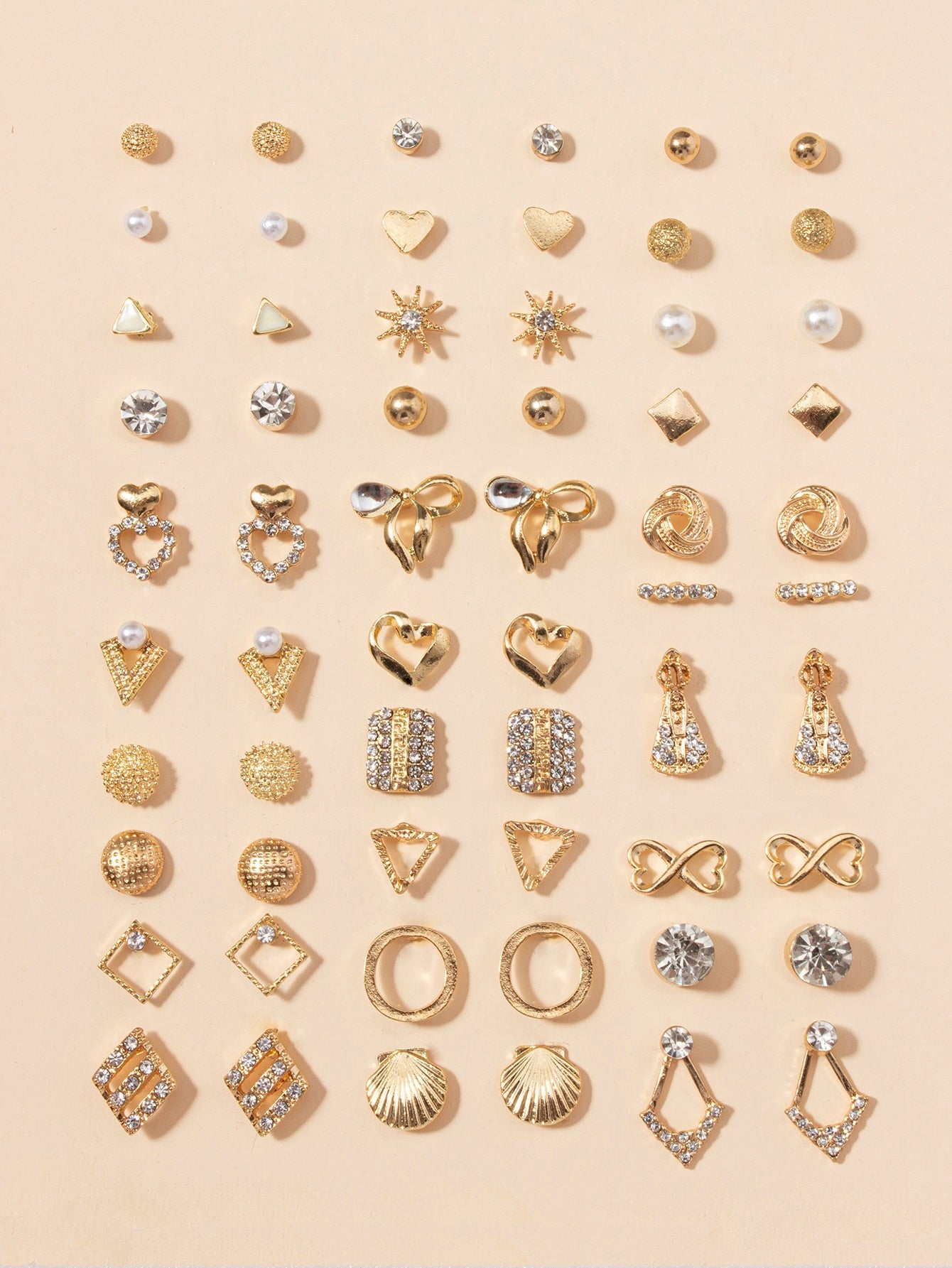 30pairs Heart & Bow Stud Earrings - Negative Apparel