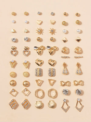 30pairs Heart & Bow Stud Earrings - Negative Apparel