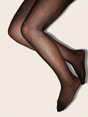 3pairs Rhinestone Decor Fishnet Mesh Tights - Negative Apparel