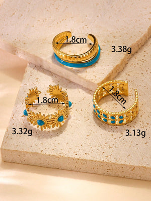 3pcs Fashion Simple Stainless Steel Blue Oil Drop Ring Set - Negative Apparel