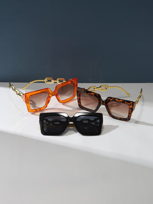 3pcs Women's Fashionable Square Shaped Plastic Decorated Sunglasses - Negative Apparel