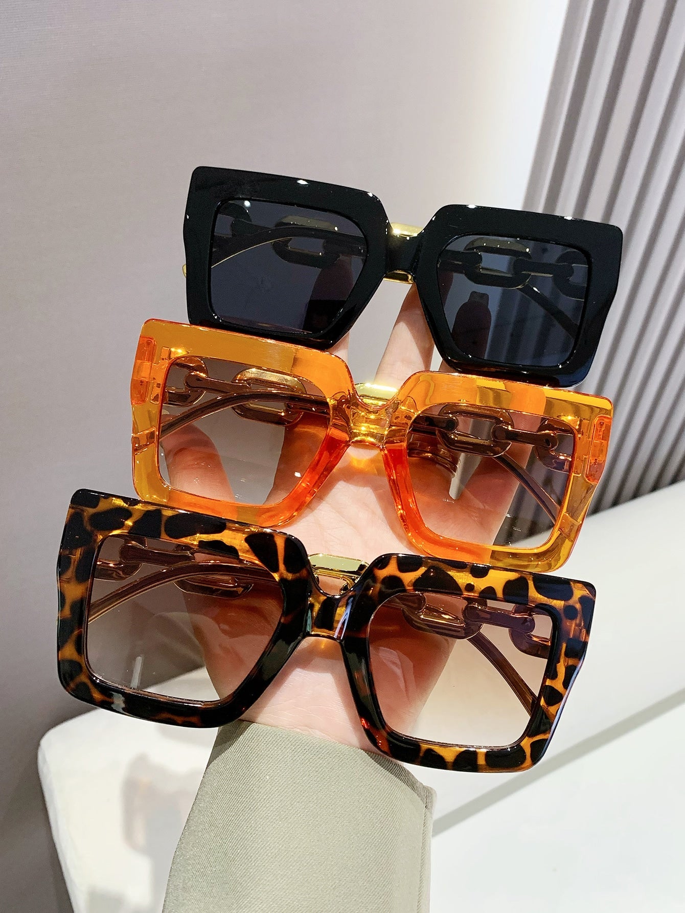 3pcs Women's Fashionable Square Shaped Plastic Decorated Sunglasses - Negative Apparel