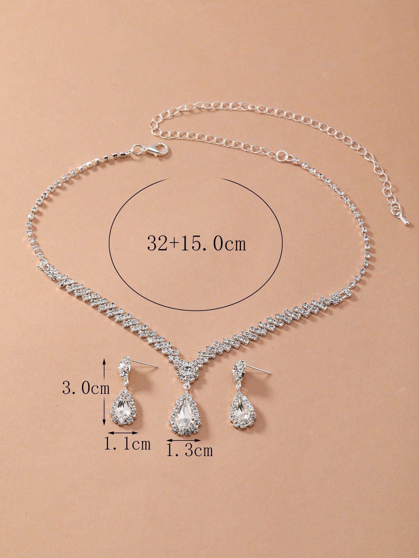 3pcs/set Rhinestone Decor Jewelry Set - Negative Apparel